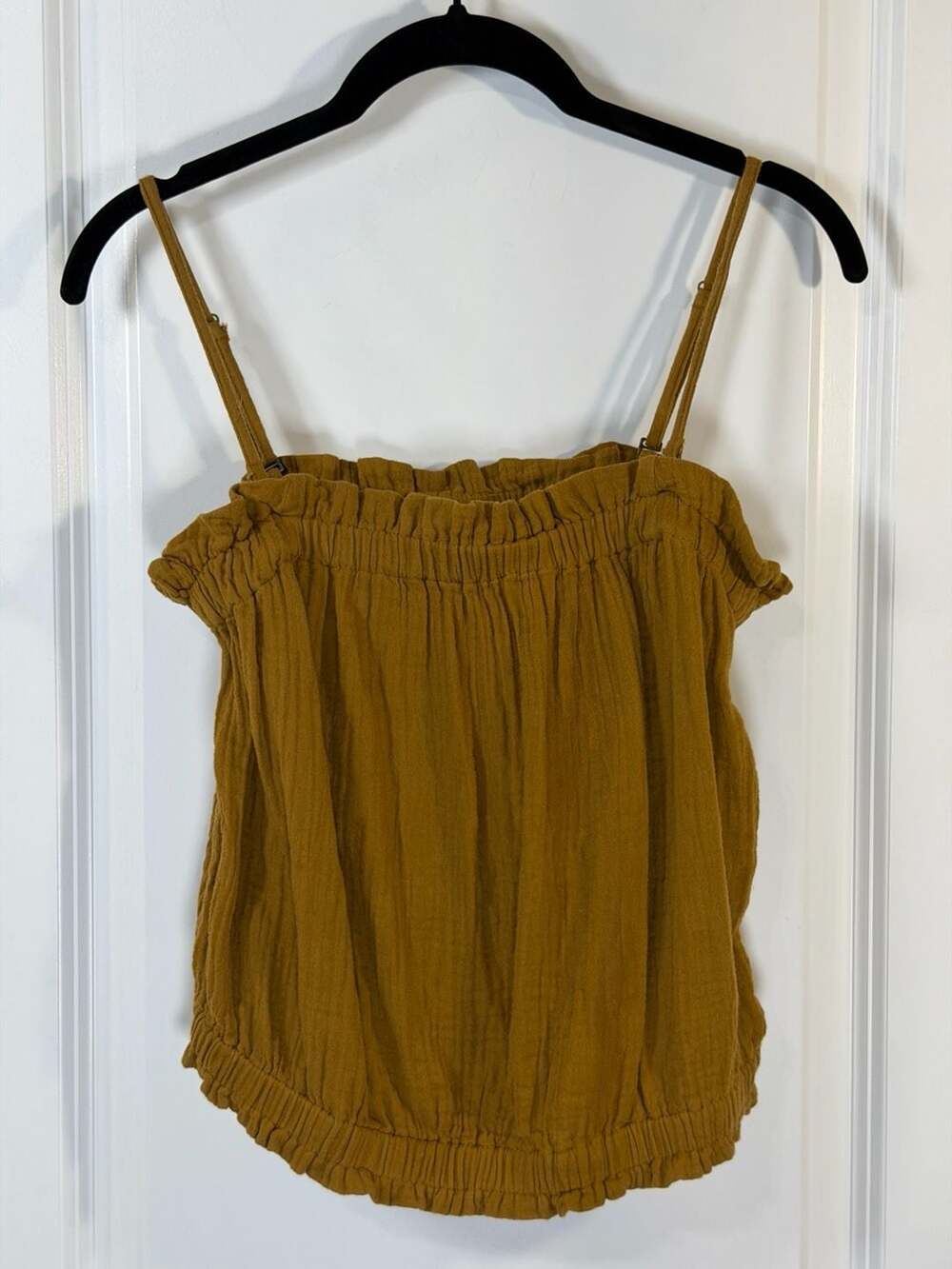 Anthropologie Double Gauze Cotton Smocked Camisole Top in Mustard Yellow